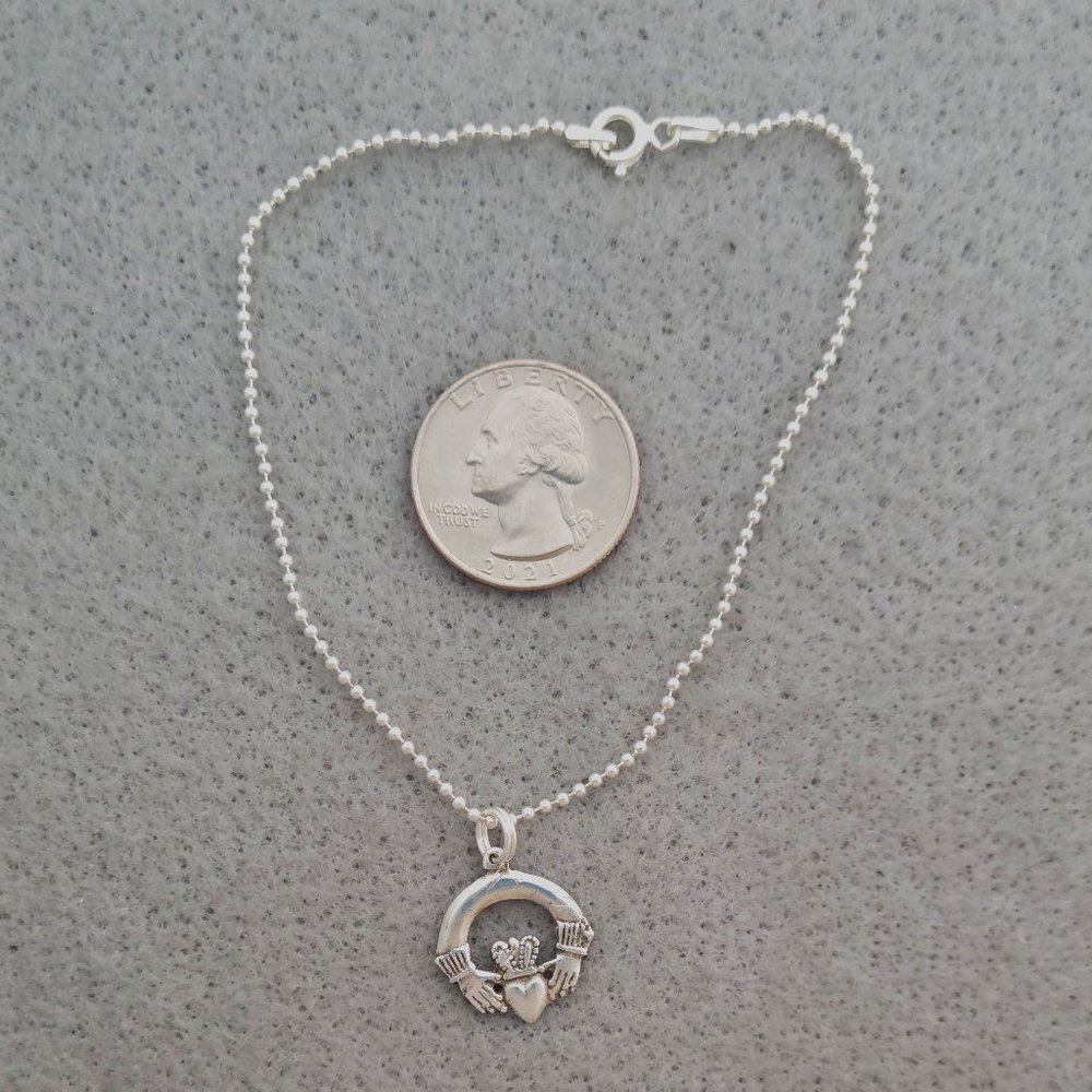 Anklet 925 Sterling Silver Chain and Claddagh Irish Charm